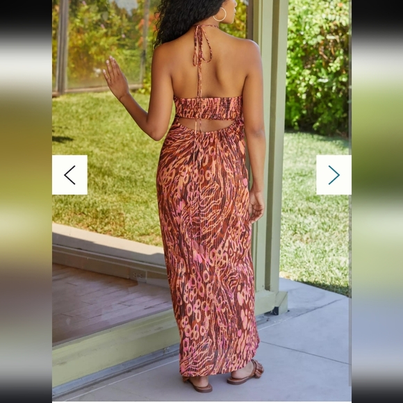 Anthropologie Strapless Maxi Dress in Pink and Brown Animal Print - Picture 8 of 8